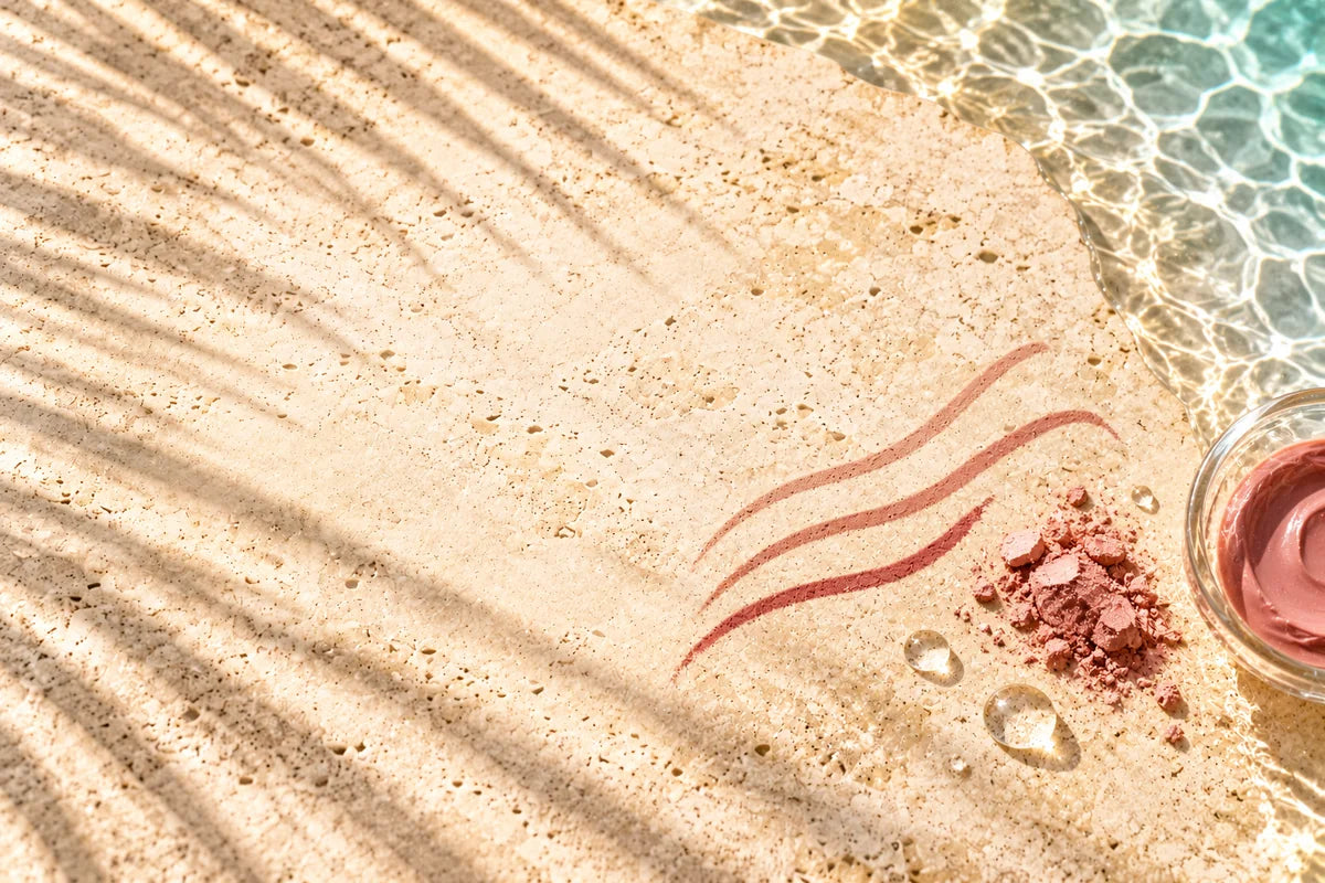 Konturlinien in Nude und Rot mit Pigmentpulver