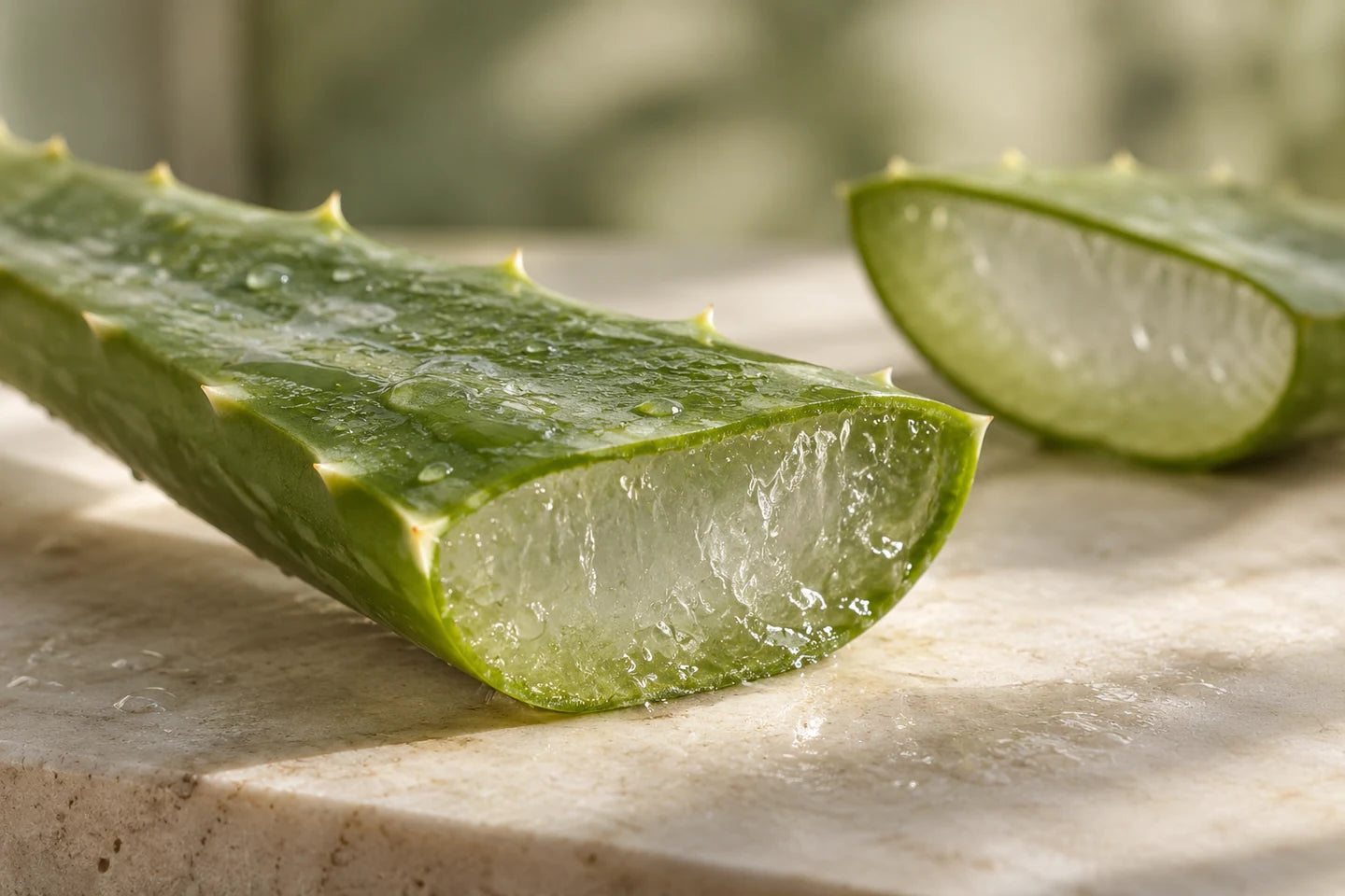 Aufgeschnittenes Aloe-vera-Blatt