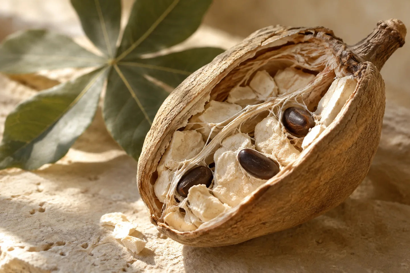 Frucht und Samen des Baobab-Baums