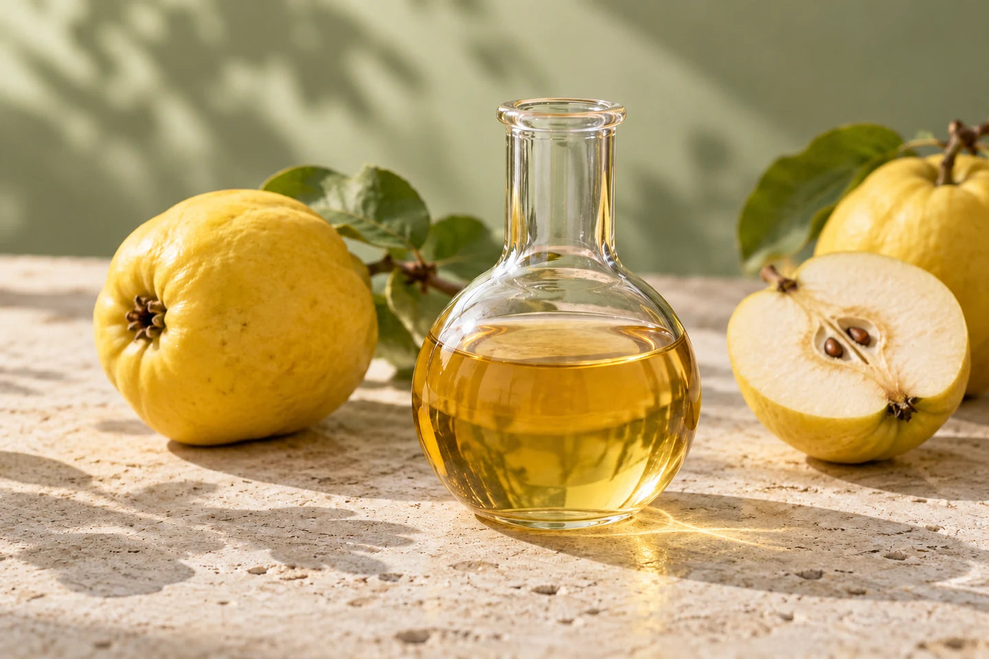 Illustrative Darstellung: Chaenomeles-Fruchtextrakt in einem Glaskolben
