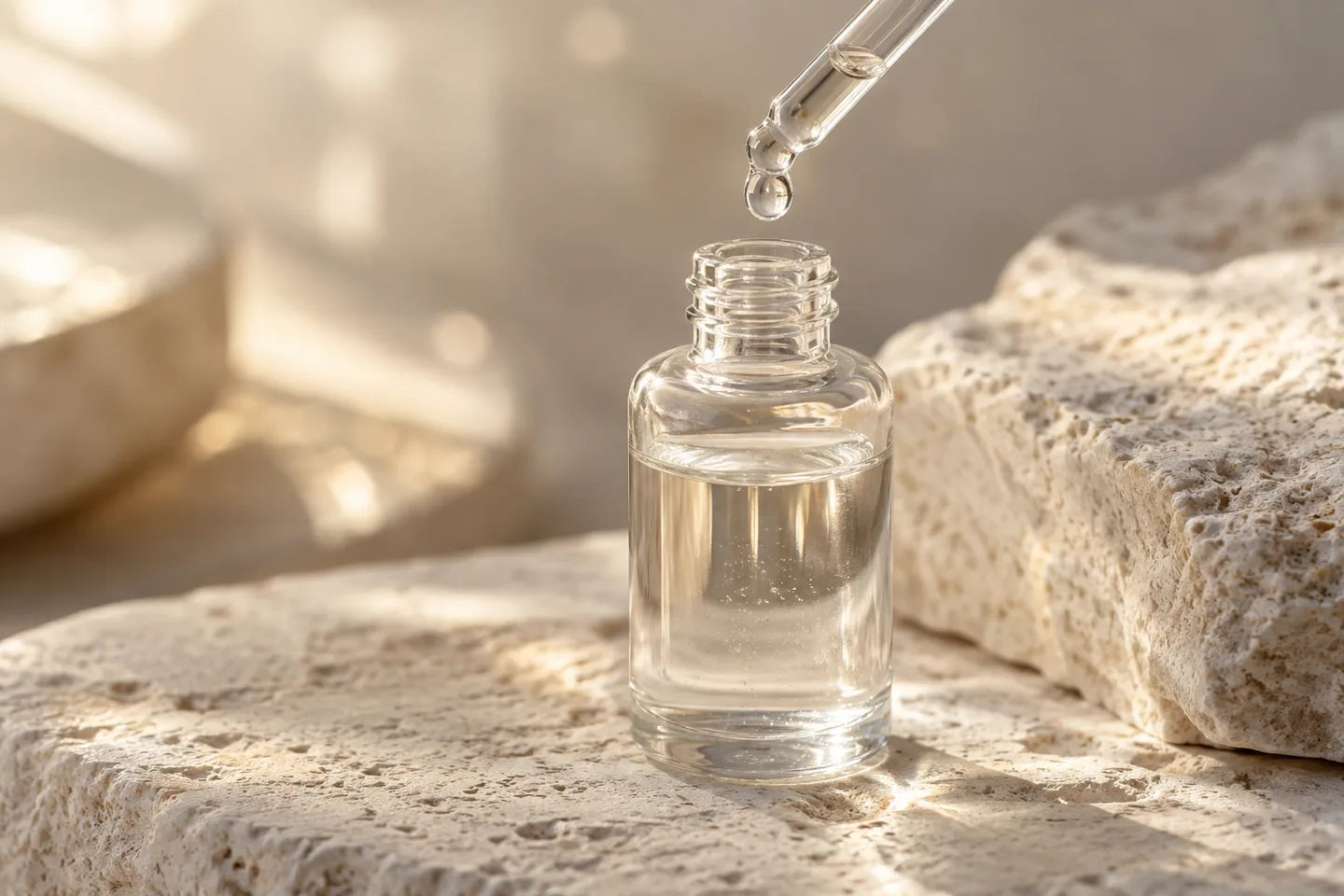 Illustrative Darstellung: Hefefermentfiltrat als klare Flüssigkeit in einem Glasfläschchen mit Pipette