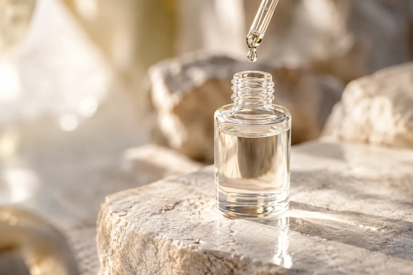 Illustrative Darstellung: Sommerlindenblütenwasser in einem Glasfläschchen