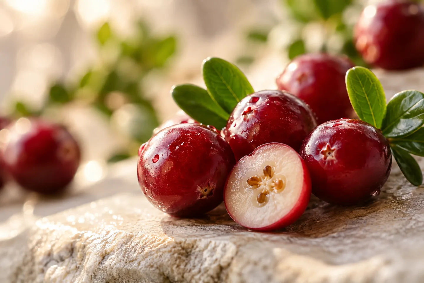 Cranberrys, eine aufgeschnitten