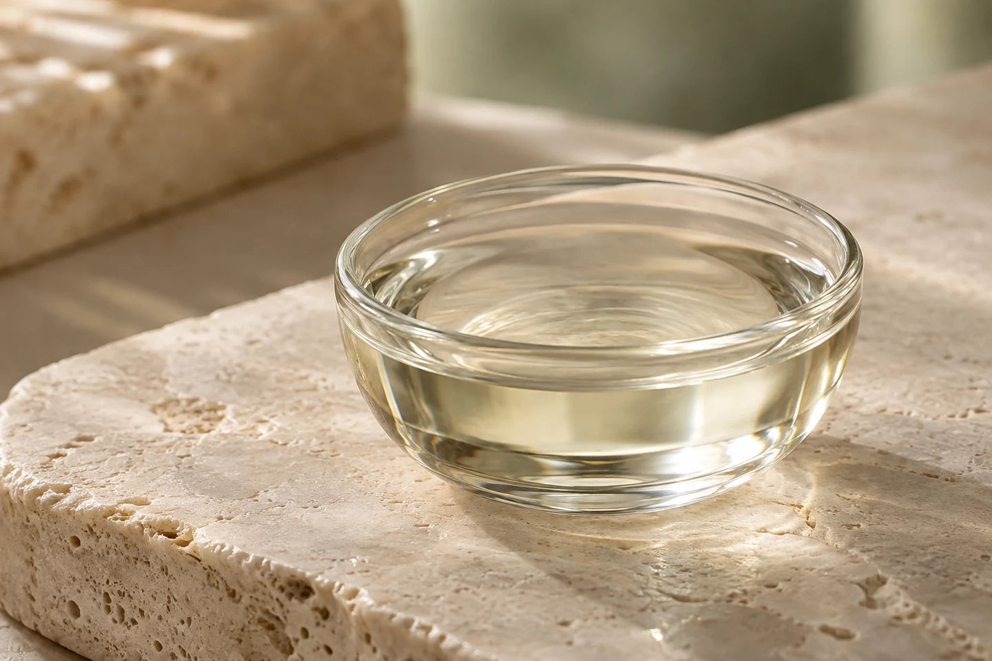 Illustrative Darstellung: Hydrierte Kokosglyceride geschmolzen als klare Flüssigkeit in einem Glas