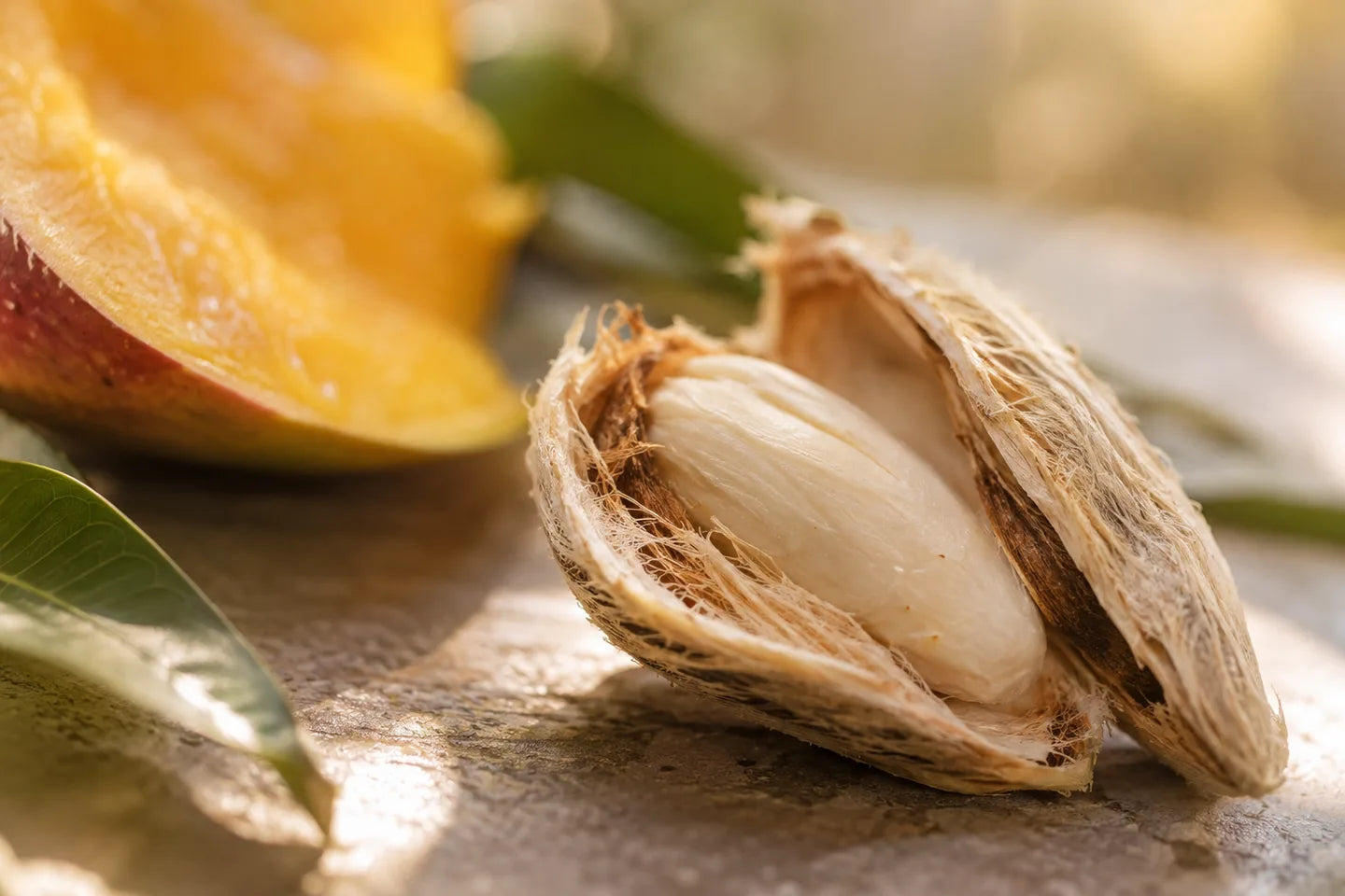 Nahaufnahme der Pflanzenquelle für Mangokernbutter