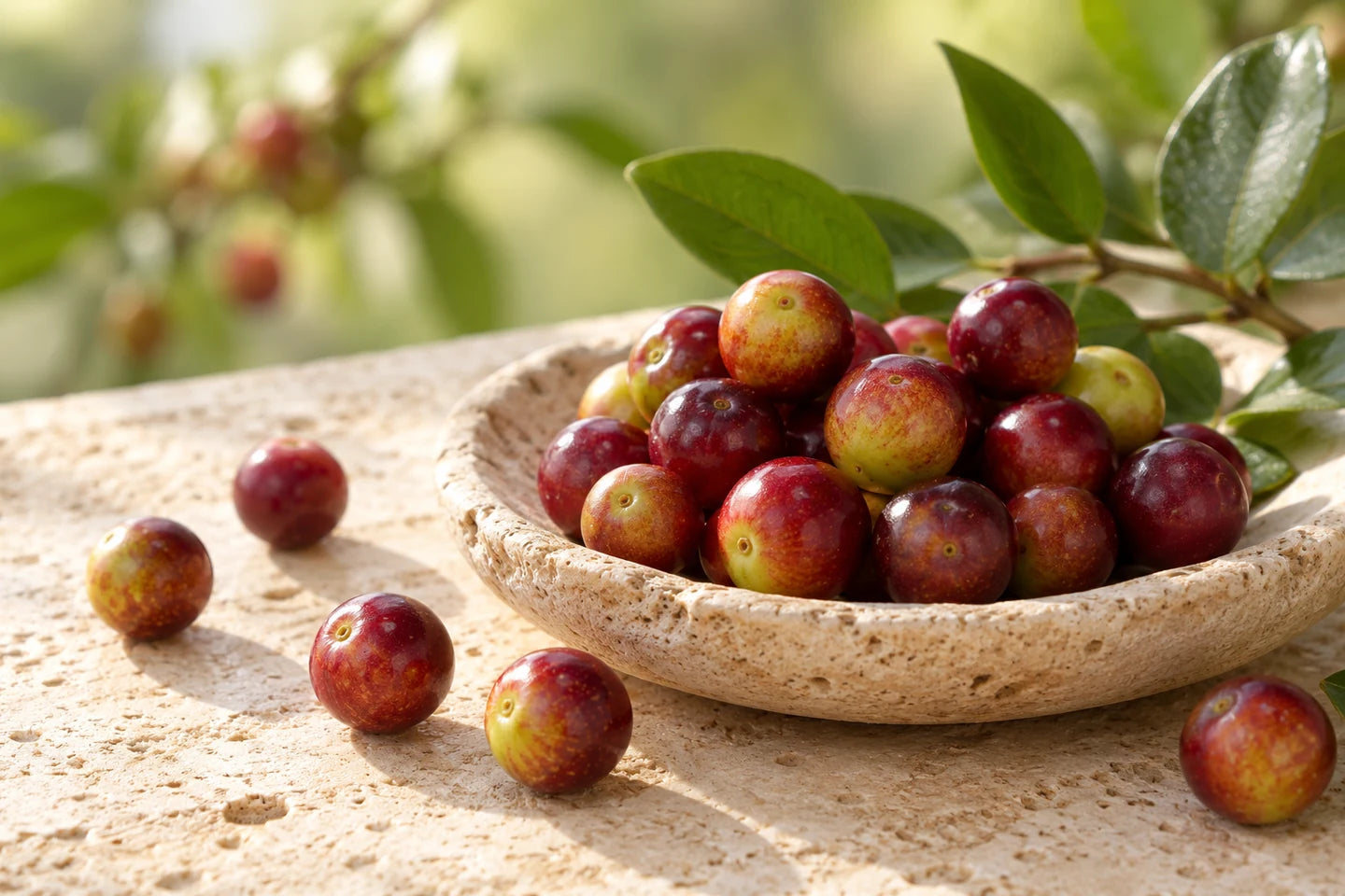 Kleine rote bis violette Camu-Camu-Beeren