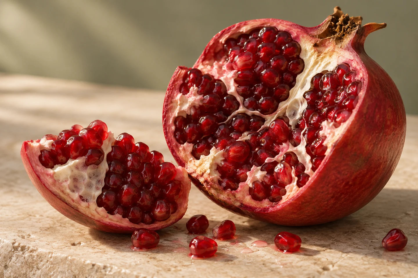 Aufgebrochener Granatapfel mit Kernen