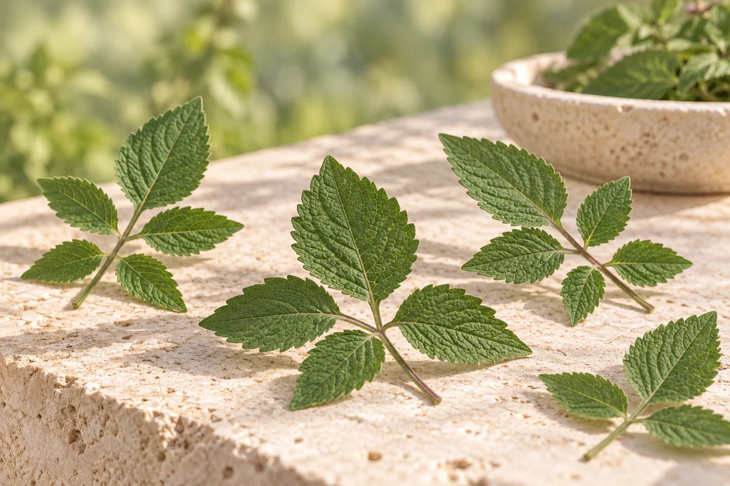 Gefiederte, gezähnte Blätter von Salvia miltiorrhiza